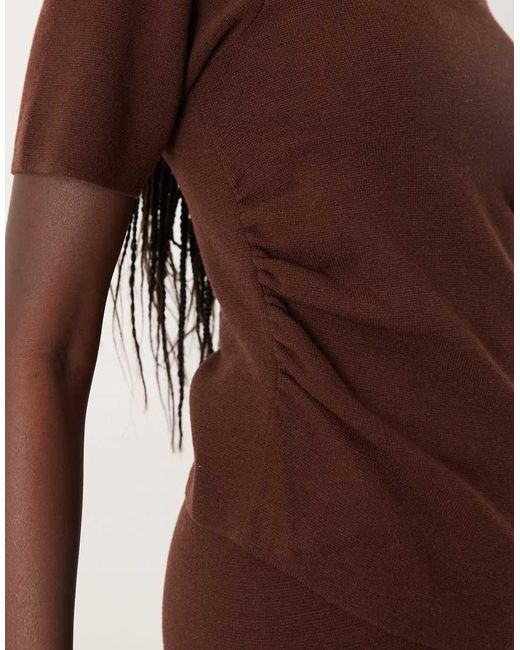 ASOS Brown Ruched Side Asymmetric T-shirt