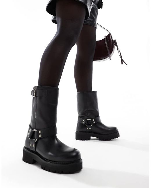 Tommy Hilfiger Black Urban Biker Boots