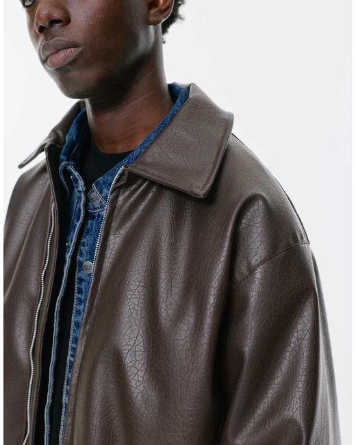 Pull&Bear Volumineus Jack Met Leereffect in het Blue voor heren