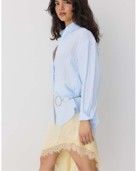 Stradivarius Blue Basic Double Fabric Shirt