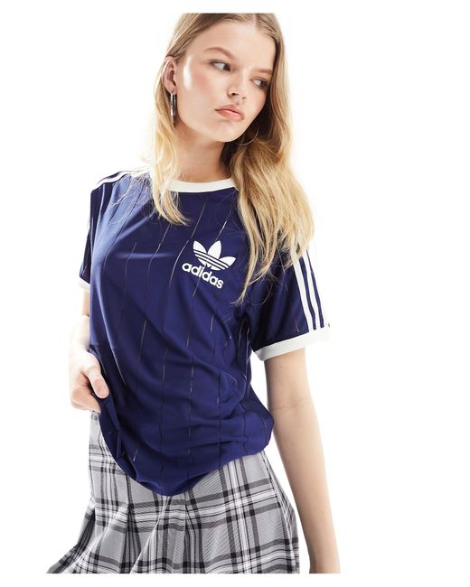 T-shirt e bianca con tre strisce di Adidas Originals in Blue