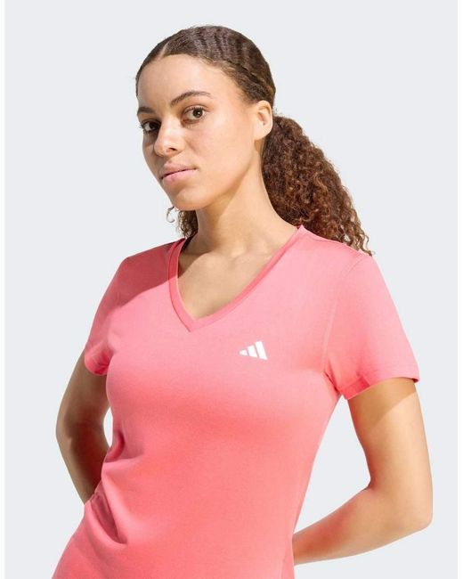 Adidas Originals Red Workout Essentials V-Neck T-Shirt
