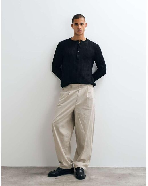 ASOS Blue Regular Long Sleeve Henley T-shirt for men