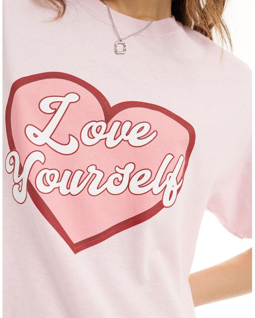 In The Style Pink Love Yourself Heart Slogan T-shirt