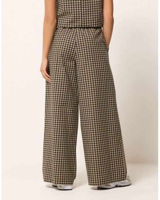 PixieGirl Brown Petite Gingham Wide Leg Trousers