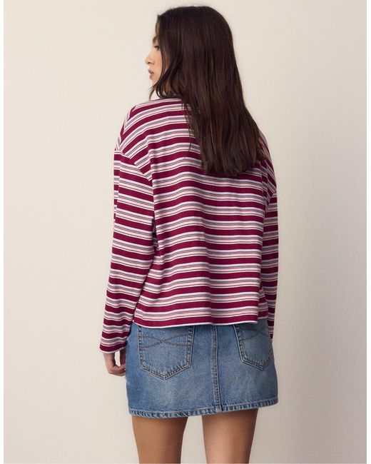 Stradivarius Red Oversize Long Sleeve Striped T-Shirt