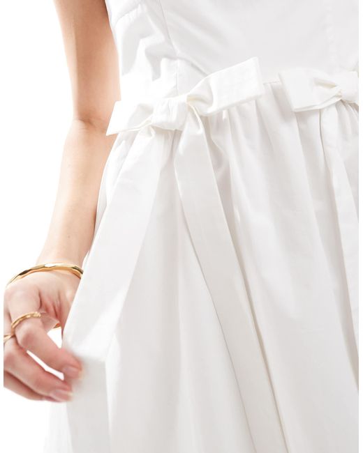 The Frolic White Exclusive Poplin Square Neck Oversized Bow Detail Mini Dress