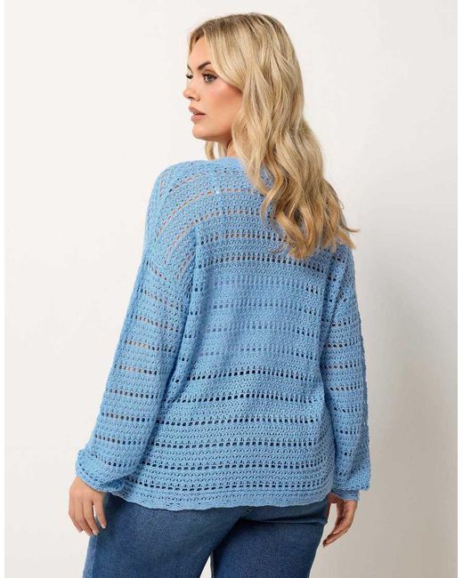 Yours Clothing Blue Pointelle Knit Cardigan