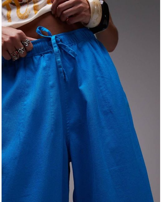 TOPSHOP Broek Met Ballonpijpen En Linnen in het Blue