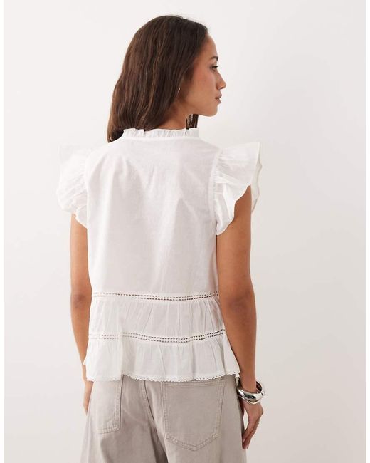 Jdy White Sleeveless V Neck Shirt With Frill Detail