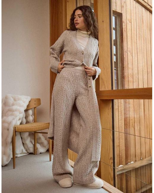 4th & Reckless Brown Contains Wool Cable Knit Relaxed Wide Leg Trouser Co-Ord