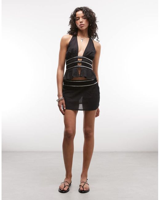 Collusion Black Stud Trim Micro Beach Skirt