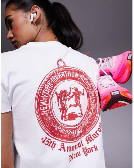 4505 Red Running Back Print Boxy Cotton T-shirt With Quick Dry Finish