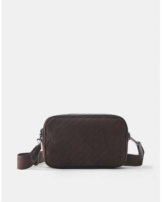 Pull&Bear Black Woven Crossbody Bag for men