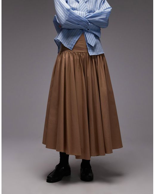 ASOS Gray Dropped Waist Volume Midi Skirt