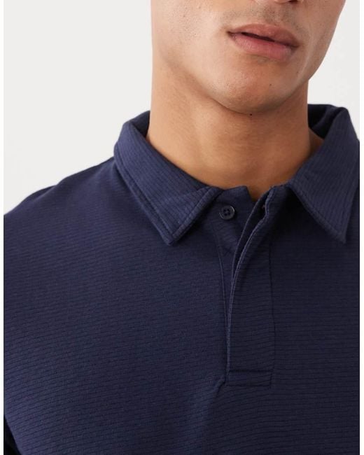 Threadbare Blue Short Sleeve Knitted Textured Polo Top for men