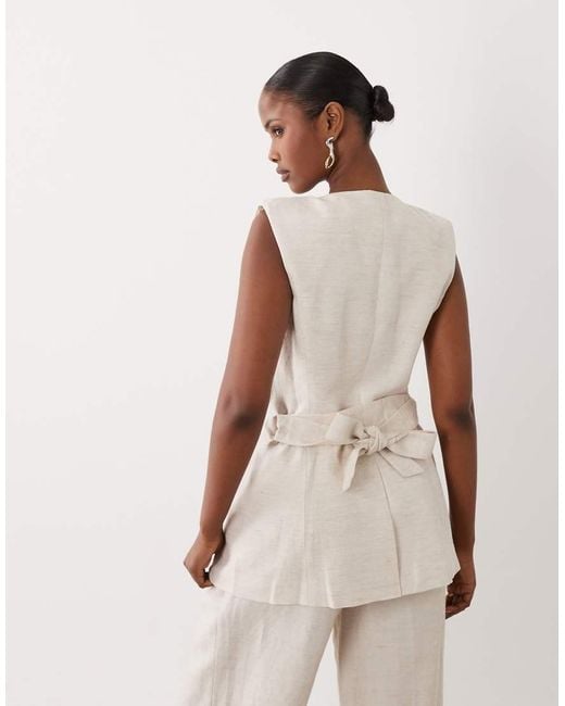 GOOD AMERICAN White Tailored Sleeveless Belted Linen Vest Co-ord
