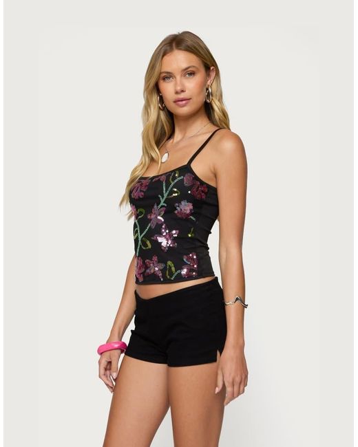 Edikted White Beaded Floral Embroidered Tank Top