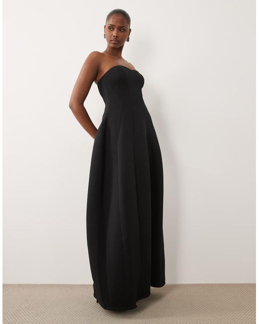 ASOS Black Structured Volume Bandeau Maxi Dress