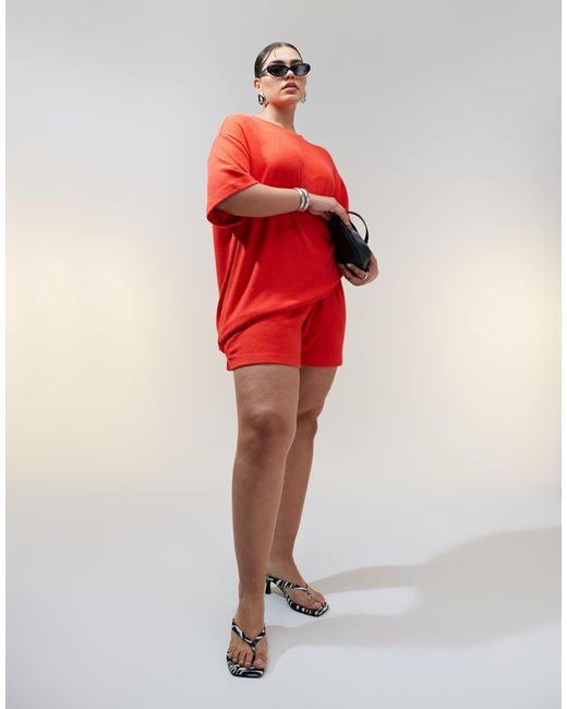 ASOS Red Asos Design Curve Textu Knit Oversized T-shirt