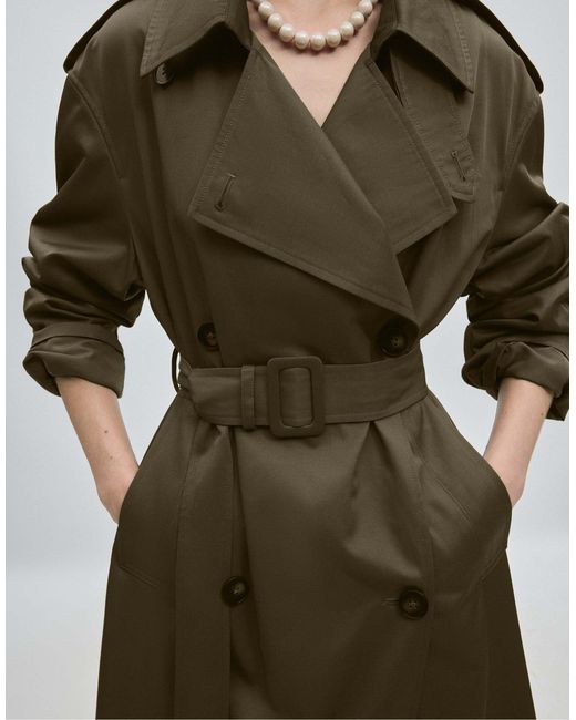 Stradivarius Green Langer basic-trenchcoat