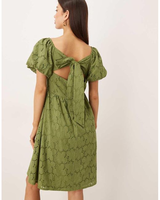 Lovedrobe Green Short Sleeve Sweetheart Neck Bow Detail Mini Dress