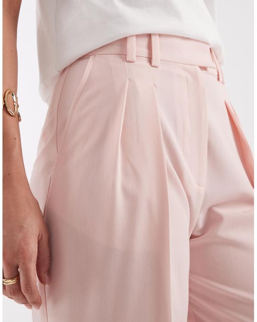 ASOS Pink Tailored Wide Leg Pants With Pleat Detail