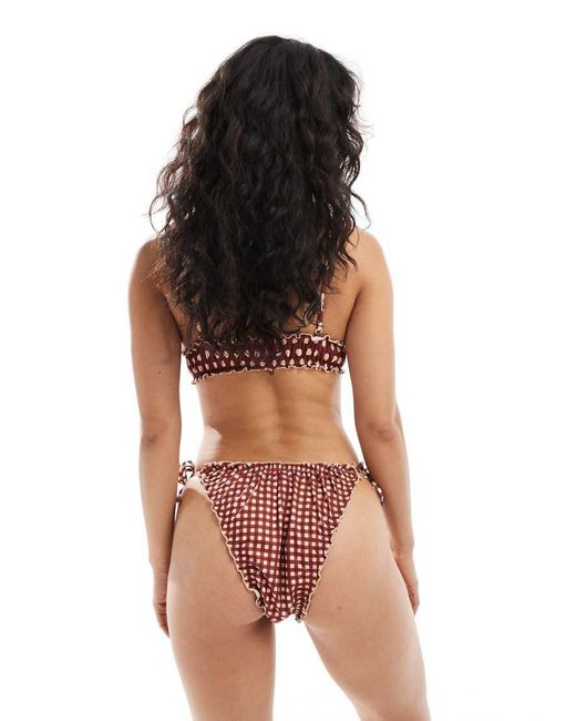 ASOS Brown Ginny Tie Side Bikini Bottom With Lettuce Edge