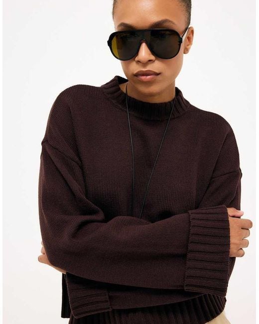 NA-KD Brown Folded Sleeve Knitted Sweater