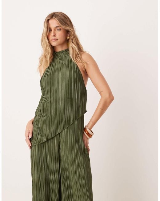 ASOS Green Plisse Halter Neck Wide Leg Jumpsuit