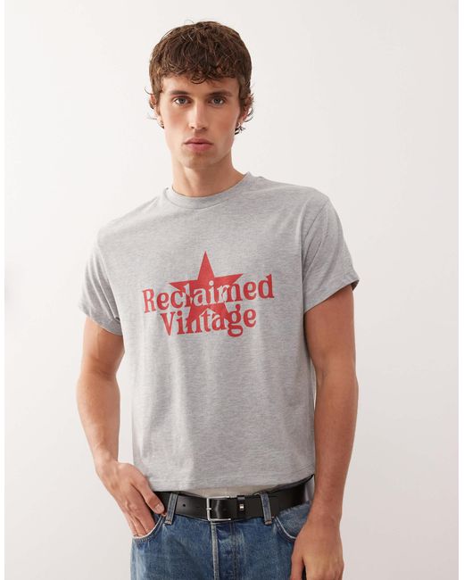 Reclaimed (vintage) Gray Slim Cropped Boxy Tee With Branded Graphic for men
