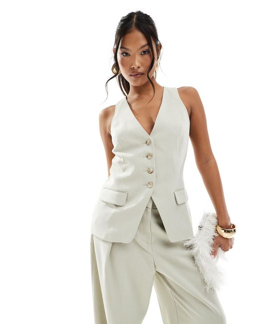River Island White Fitted Longline Waistcoat