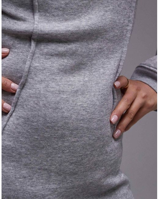 TOPSHOP Gray Cinched Waist Long Sleeve Jersey Mini Dress