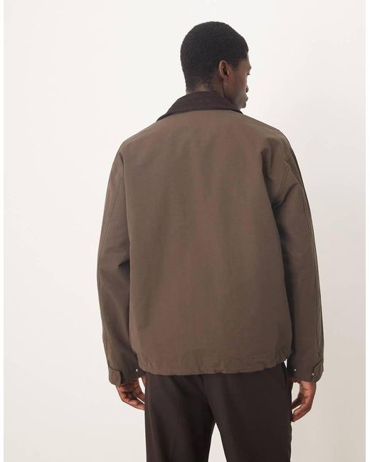 ASOS Brown Harrington Jacket With Cord Collar for men