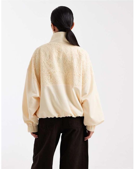 Miss Selfridge Natural Lace Insert Funnel Neck Track Jacket