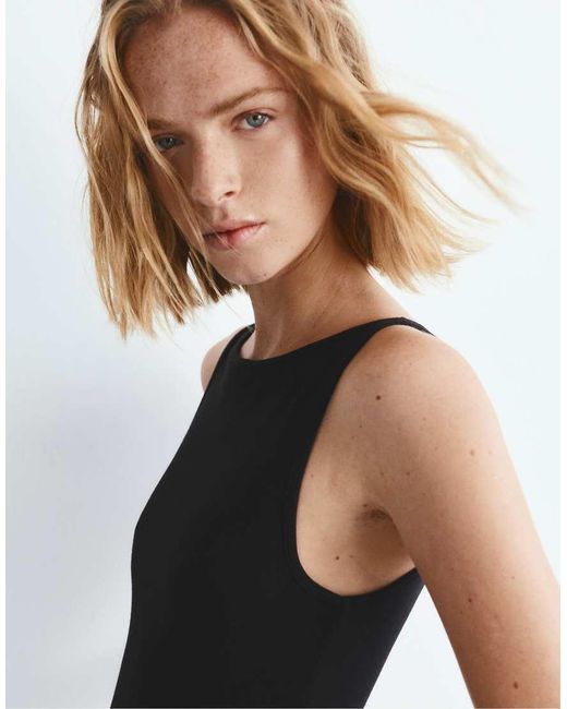 Pull&Bear Black Boat Neck Tank Top
