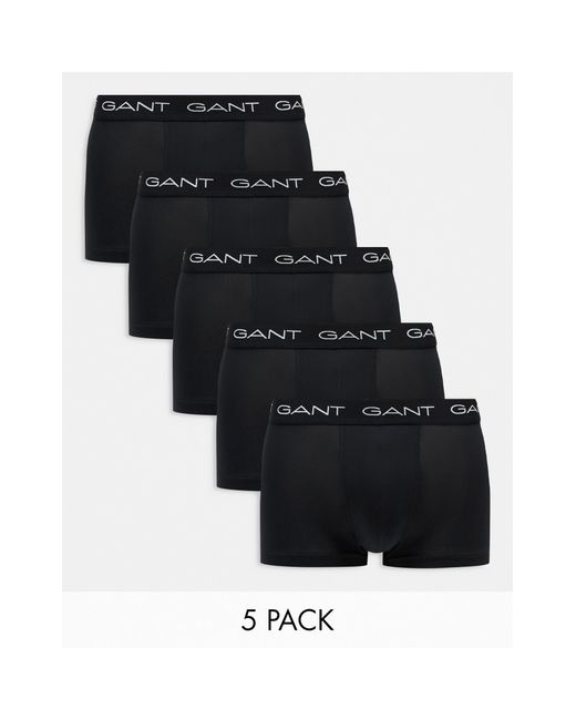 Gant Black 5 Pack Trunks With Logo Waistband for men