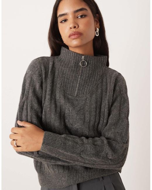 Jdy Gray Half Zip Cable Pullover Jumper