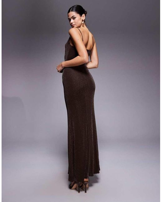 Wanderdoll Brown Leah Sculpted Cup Detail Cami Maxi Dress