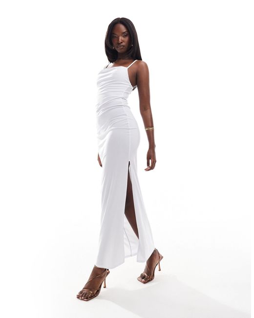In The Style White Slinky Cowl Neck Cami Maxi Dress