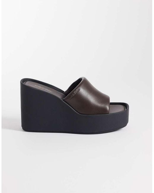 Calvin Klein Blue Jeans Leather Wedge Mule Sandal