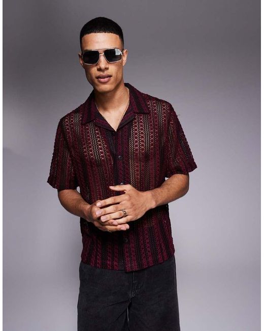 ASOS Purple Boxy Revere Crochet Shirt for men