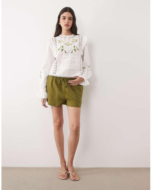 River Island Natural Daisy Embroidered Frill Blouse