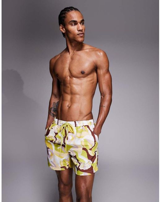 South Beach Multicolor Retro Geo Print Swim Shorts for men