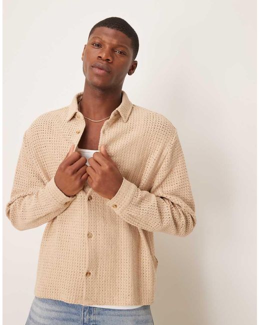 ASOS Natural Boxy Oversized Shirt With Knitted Textured for men