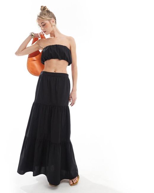 Falda Larga Negra Escalonada Estilo Bohemio De Popelina De New Look de color Black