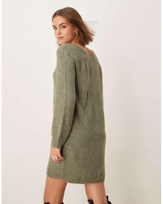 Jdy Green V-neck Knitted Mini Dress