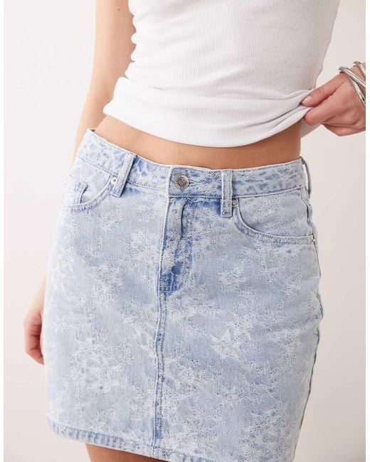 Miss Selfridge Blue Denim Mini Skirt Co-ord With Floral Detail