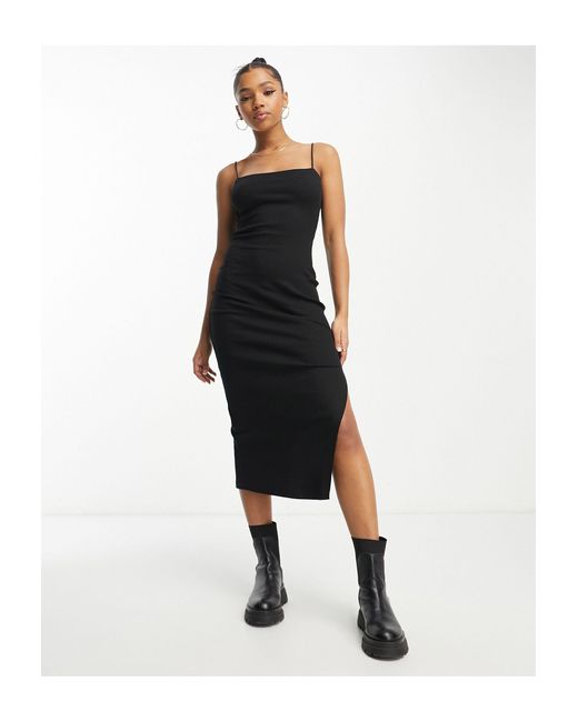 Miss Selfridge Strappy Midi Dress With Split Detail in Black | Lyst Canada