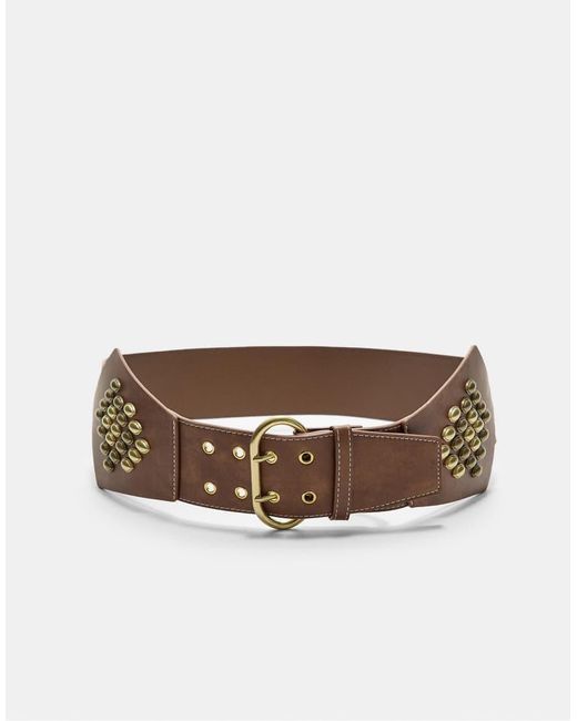 Stradivarius Brede Riem Met Studs in het White